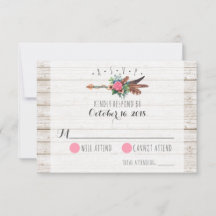 Rustikales Bohemisch Feathers Arrow Wedding RSVP
