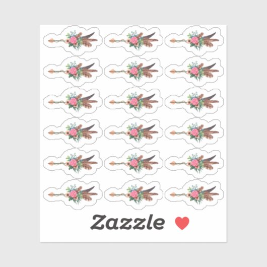 Rustikales Bohemisch Federn Arrow-Planer Aufkleber (Blatt)