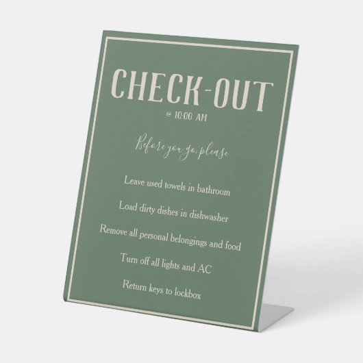 Rustikales Bohemisches Green Guest Karo Out Table Sockelschild (Vorderseite)