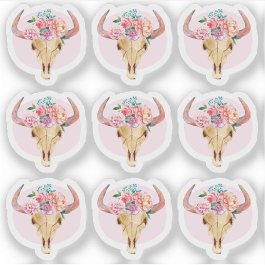 Rustikales Bohemisches Kuhschädel - Planierschild Aufkleber (Vorderseite)