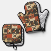 Rustikales Bohemisches Sternmuster Ofenhandschuh & Topflappen-Set (Vorderseite/Rückseite)