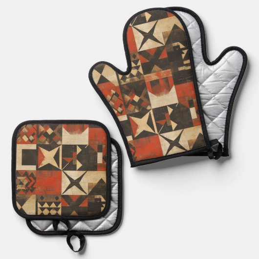 Rustikales Bohemisches Sternmuster Ofenhandschuh & Topflappen-Set (Vorderseite/Rückseite)