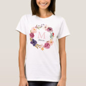 Rustikales Boho Aquarellfarben-Blumenmuster-Monogr T-Shirt (Vorderseite)