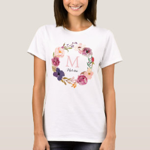Rustikales Boho Aquarellfarben-Blumenmuster-Monogr T-Shirt