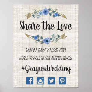 Rustikales Boho Arrows & Floral Wedding Hashtag Fo Poster