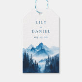 Rustikales Boho Blue Watercolor Mountains Hochzeit Geschenkanhänger (Vorderseite)