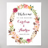 Rustikales Boho Blumenreath Begrüßungszeichen Poster (Vorne)
