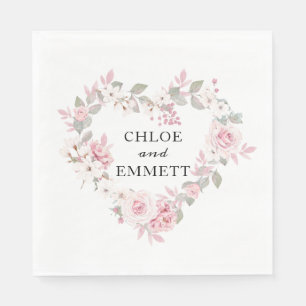 Rustikales Boho Blush Pink Blues Botanisches Herz Serviette