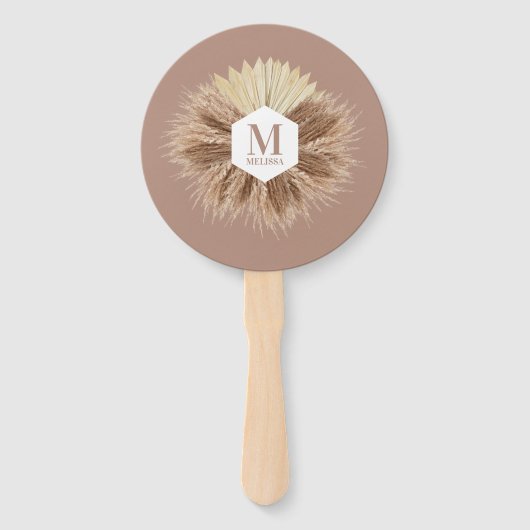 Rustikales Boho Bohemisch Pampas Grass Monogram Fächer (Rückseite)