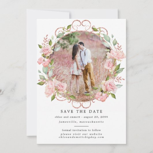 Rustikales Boho Botanical Wreath Foto Wedding Save The Date (Vorderseite)