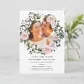 Rustikales Boho Botanical Wreath Foto Wedding Save The Date (Stehend Vorderseite)