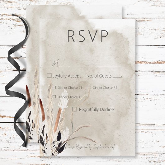 Rustikales Boho Bouquet Modernes Drei-Dinner RSVP Karte