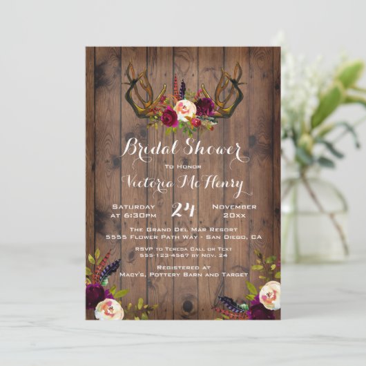 Rustikales Boho Brautparty mit Hirschgeweih Einladung (Stehend Vorderseite)