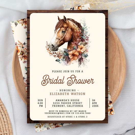 Rustikales Boho Brown Floral Horse Brautparty Einladung