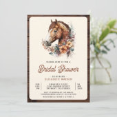 Rustikales Boho Brown Floral Horse Brautparty Einladung (Stehend Vorderseite)