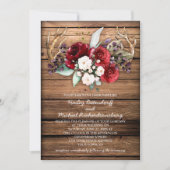 Rustikales Boho Burgundy & White Roses Antlers Wed Einladung (Vorderseite)