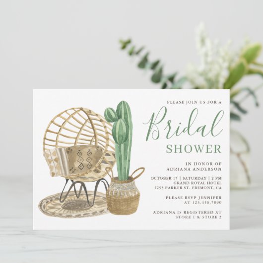 Rustikales Boho Cactus Brautparty Einladung (Stehend Vorderseite)