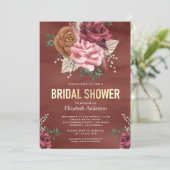 Rustikales Boho Cinnamon Rose Floral Brautparty Einladung (Stehend Vorderseite)