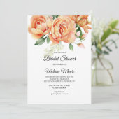 Rustikales Boho Coral Peach Blume Grüne Einladung (Stehend Vorderseite)