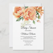 Rustikales Boho Coral Peach Blume Grüne Einladung (Vorderseite)