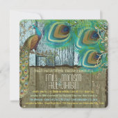 Rustikales Boho Country Peacock Vintages altes Bar Einladung (Vorderseite)