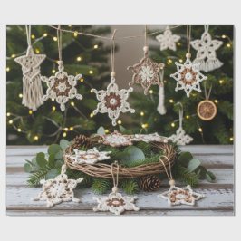 Rustikales Boho Crochet Snowflake Weihnachten Geschenkpapier
