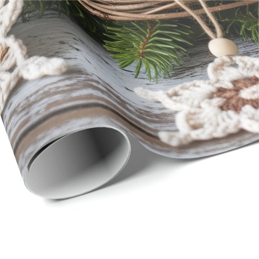 Rustikales Boho Crochet Snowflake Weihnachten Geschenkpapier (Rolleneckpunkt)