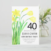 Rustikales Boho Daffodil 40. Floral Elegant Geburt Einladung (Stehend Vorderseite)