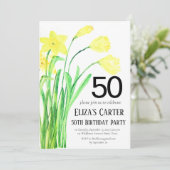 Rustikales Boho Daffodil 50. Floral Elegant Geburt Einladung (Stehend Vorderseite)
