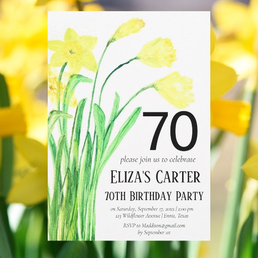 Rustikales Boho Daffodil 70th Floral Elegant Gebur Einladung
