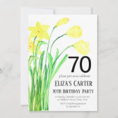 Rustikales Boho Daffodil 70th Floral Elegant Gebur Einladung (Vorderseite)