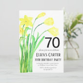 Rustikales Boho Daffodil 70th Floral Elegant Gebur Einladung (Stehend Vorderseite)