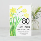 Rustikales Boho Daffodil 80th Floral Elegant Gebur Einladung (Stehend Vorderseite)
