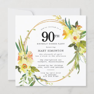 Rustikales Boho Daffodil 90. Geburtstags Dinner Pa Einladung