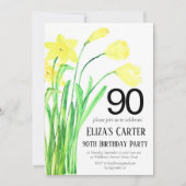 Rustikales Boho Daffodil 90th Floral Elegant Gebur Einladung (Vorderseite)
