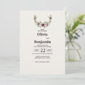 Rustikales Boho Deer Antlers Hochzeit Einladung (Stehend Vorderseite)