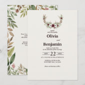 Rustikales Boho Deer Antlers Hochzeit Einladung (Vorne/Hinten)
