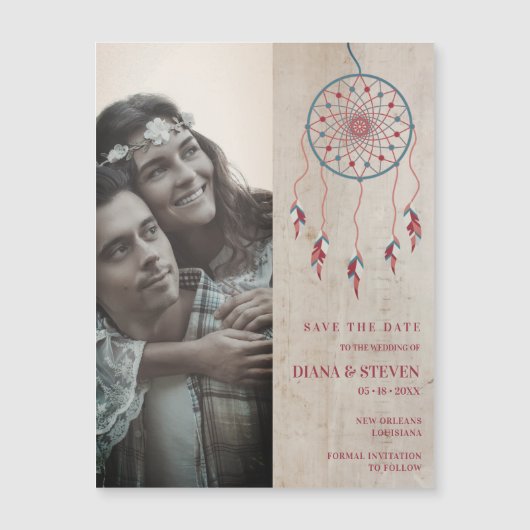 Rustikales Boho Dreamcatcher-Foto Save the Date Magnetkarte (Vorderseite)