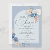 Rustikales Boho Dusty Blue Pampas Sweet 16 Einladung (Vorderseite)