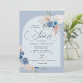 Rustikales Boho Dusty Blue Pampas Sweet 16 Einladung (Stehend Vorderseite)