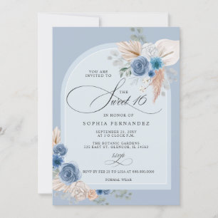 Rustikales Boho Dusty Blue Pampas Sweet 16 Einladung