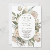 Rustikales Boho Elfenbeinküste Rose zeigen grünes  Einladung (Vorderseite)