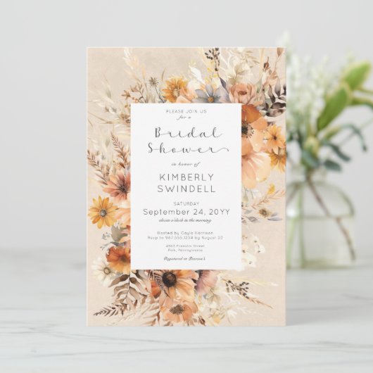 Rustikales Boho Fall Floral Frame Brautparty Einladung (Stehend Vorderseite)