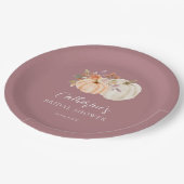 Rustikales Boho Fall Floral Pumpkin-Brautparty Pappteller (Schrägansicht)