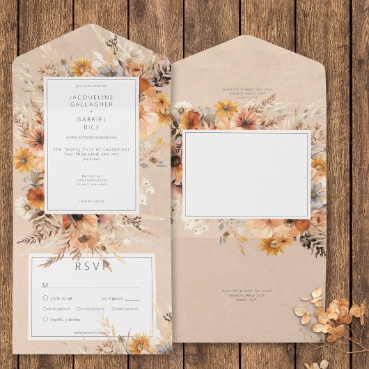 Rustikales Boho Fall Peach & Rust Floral Dinner All In One Einladung