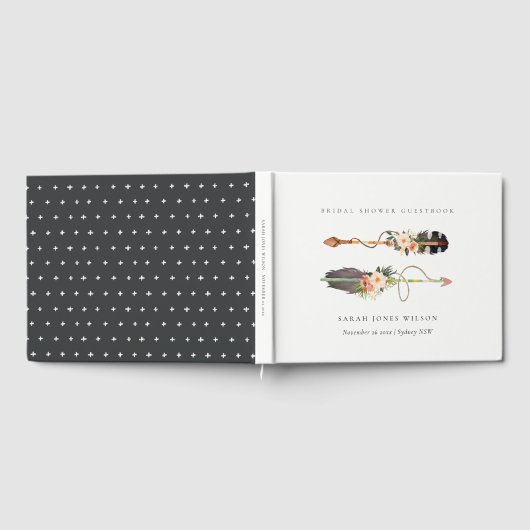 Rustikales Boho Feather Floral Arrow Brautparty Gästebuch (Voll)