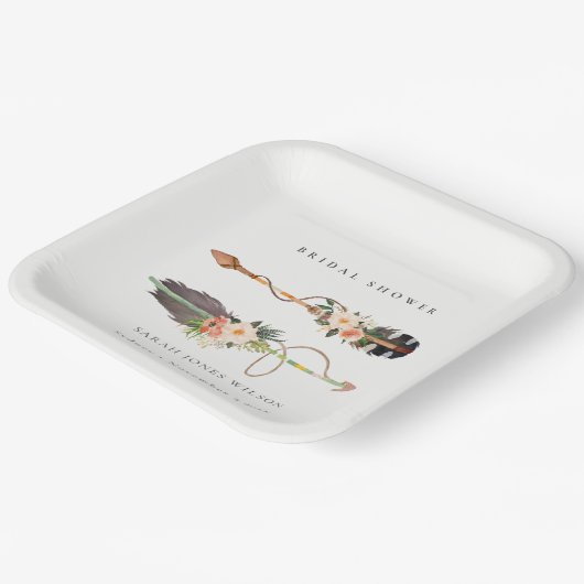 Rustikales Boho Feather Floral Arrow Brautparty Pappteller (Gewinkelt)
