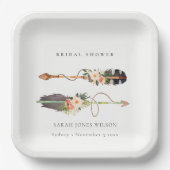 Rustikales Boho Feather Floral Arrow Brautparty Pappteller (Vorderseite)