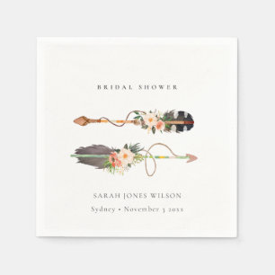 Rustikales Boho Feather Floral Arrow Brautparty Serviette