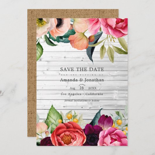 Rustikales Boho Floral Bohemisch Wedding Foto Rett Save The Date (Vorne/Hinten)